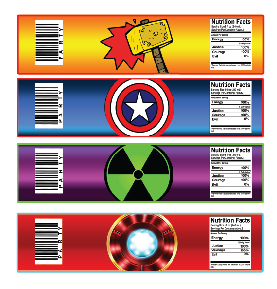 Avengers Water Bottle Labels INSTANT DOWNLOAD