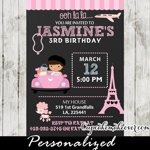 Poodle in Paris Birthday Party Invitation Card - Personalized