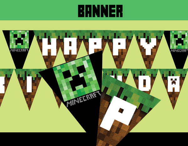 8 Bit Happy Birthday Banner Minecraft Party Ideas INSTANT DOWNLOAD