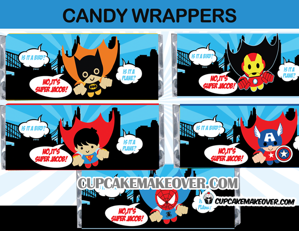 Action Superhero Comic Candy Bar Wrappers – INSTANT DOWNLOAD