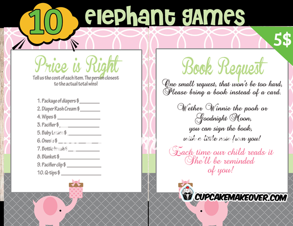 Pink Elephant Baby Shower Game Package – INSTANT DOWNLOAD