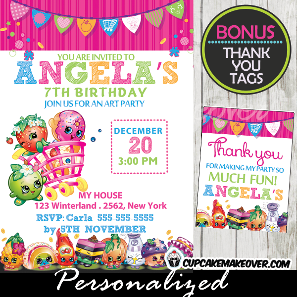 6 Shopkins Themed FLAT Card THANK YOU NOTELETS Party/Birthday/Xmas/Gift/Letter