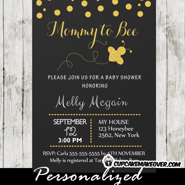 128 Gold Glitter Mommy to Bee baby Shower Invitation d3