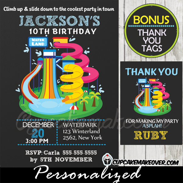 Water Park Birthday Invitation Personalized D3 Cupcakemakeover