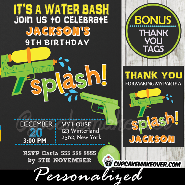 277 Splish Splash Water Gun Party Invitations