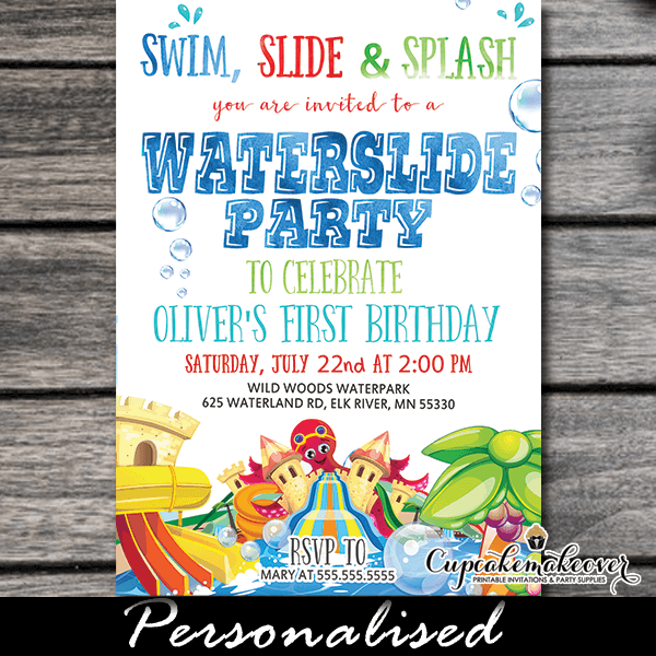 Invitations Waterslide Birthday Invitation Water Slide Girl Or Boy