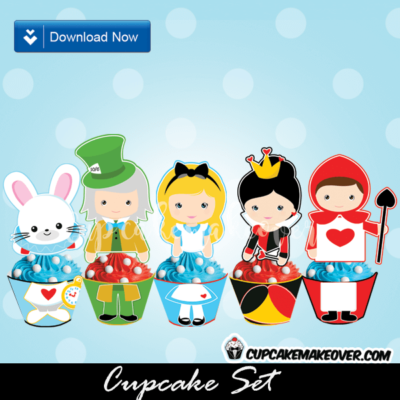 cute alice in wonderland cupcakes toppers wrappers party