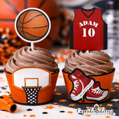basketball toppers wrappers cupcake birthday favors