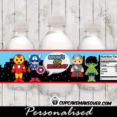 Avengers birthday Superhero bottle wrappers personalized