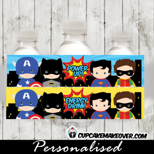 printable power up superhero birthday bottle labels