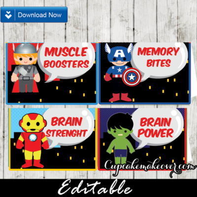 editable avengers party food tents place cards