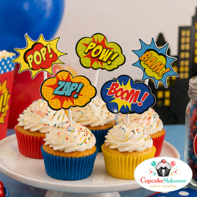 comic cupcake toppers, superhero cupcake toppers, comic party decorations, pop art toppers, superhero birthday decor, cupcake picks comic, BAM POW POP toppers, kids party cupcake toppers, comic theme party supplies, superhero centerpieces, party table decorations, comic book theme decor, DIY cupcake toppers, printable party decor, superhero dessert table, comic explosion toppers, birthday cupcake decorations, party favor toppers, kids birthday party ideas, comic style decorations