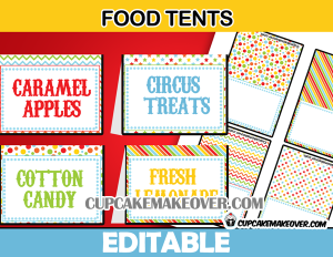 cute editable circus food labels
