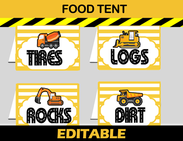 construction party food labels cards