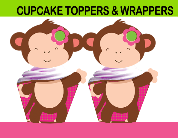 mod monkey cupcake toppers wrappers
