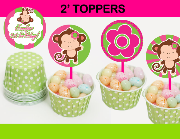 pink and green monkey toppers