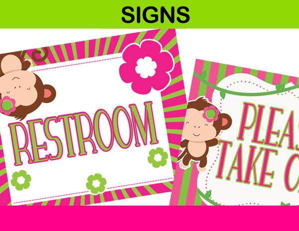 pink and green party signs