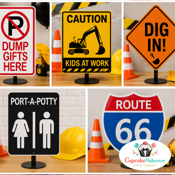 construction birthday signs, construction party printable, dig in sign, dump gifts here sign, kids at work sign, route 66 party decor, construction birthday decor, truck birthday decorations, under construction party, printable construction signs, construction food signs, construction table decor, birthday road signs, construction theme party, construction party bundle