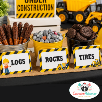 construction food tents, construction snack labels, editable food tent cards, under construction birthday, construction party decorations, construction birthday food ideas, construction dessert table, dump truck birthday party, construction printables, birthday buffet labels, kids construction birthday, caution stripe party decor, printable construction labels, construction snacks, construction themed birthday party