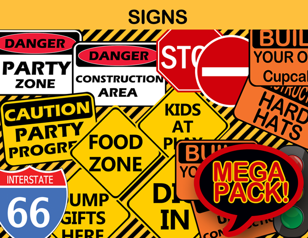 construction birthday party signs yellow orange black interstate