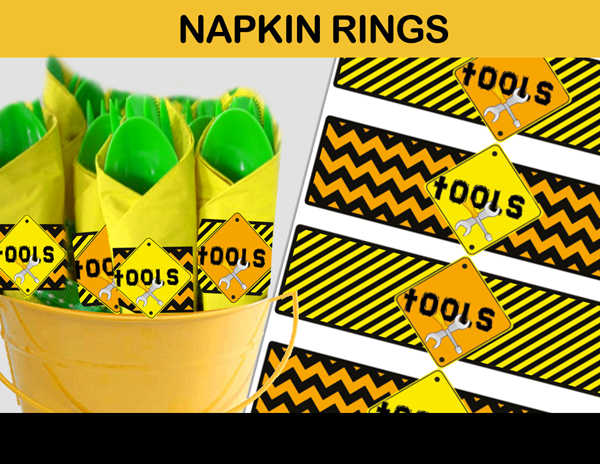 construction party napkin rings tools