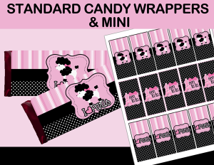 poodle paris pink black candy bar labels