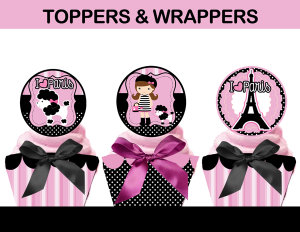 paris poodle cupcake toppers wrappers