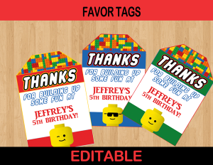 Building Blocks Editable Favor Tags - INSTANT DOWNLOAD - Cupcakemakeover