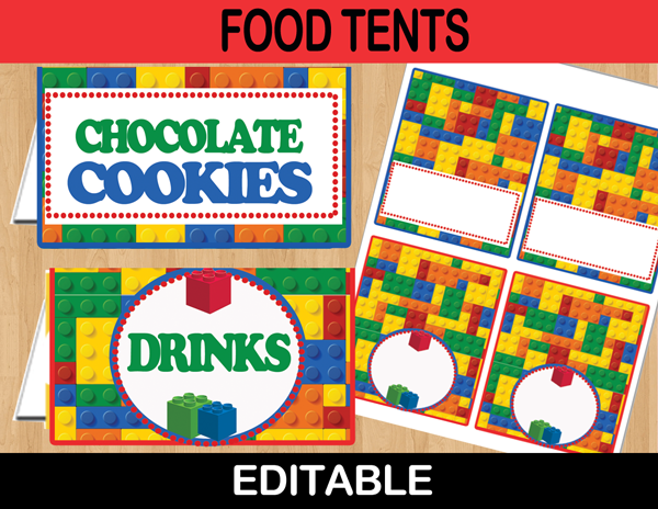 printable lego food labels editable tent cards