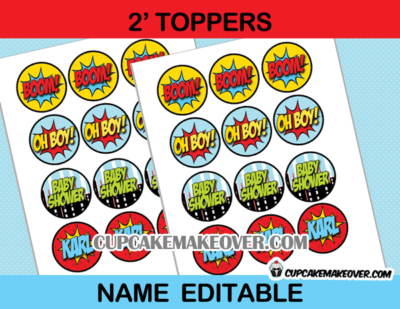 Superhero Editable Comic Toppers - INSTANT DOWNLOAD - Cupcakemakeover