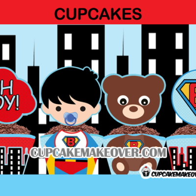 cute baby boy super hero cupcake toppers wrappers