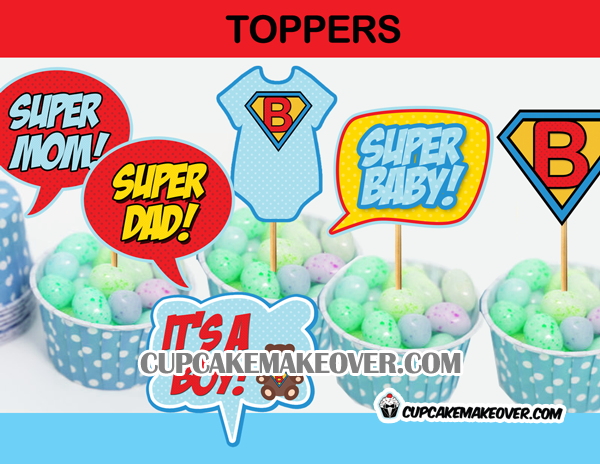 comic super hero baby shower boy toppers