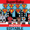 cute pop art superhero baby shower party package