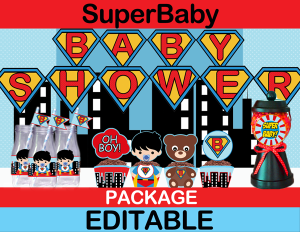 cute pop art superhero baby shower party package