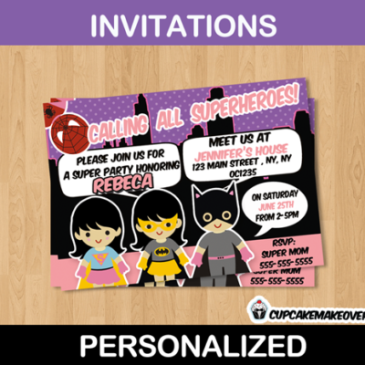 printable birthday super hero girls custom invitation card