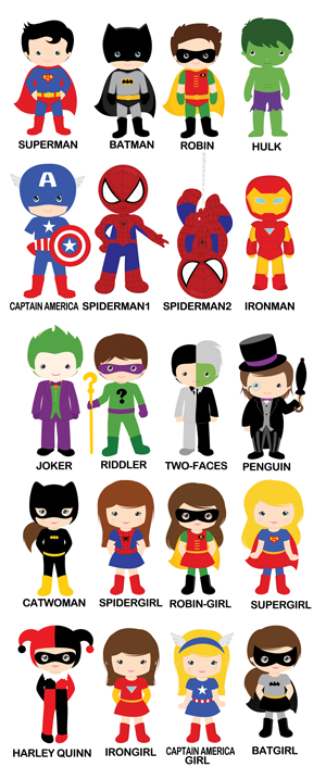 super hero characters mix and match birthday invitations