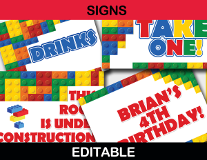 printable editable lego party signs