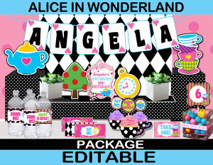 alice in wonderland tea party printable birthday set