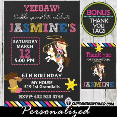 cowgirl birthday invitations