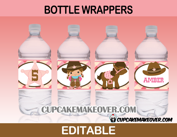 editable western girl bottle labels
