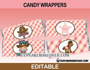 editable Cowgirl candy labels western wrappers