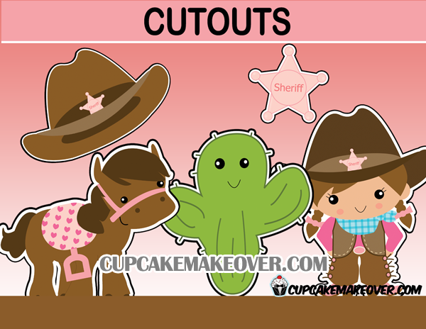 printable cowgirl cactus sheriff hat pony star cutouts