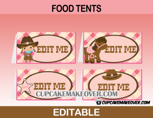 cute cowgirl editable food labels