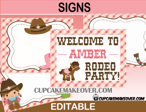 cute rodeo editable western birthday signs