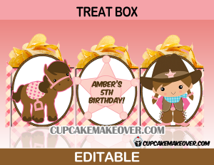 editable cute cowgirl treatbox western popcorn box