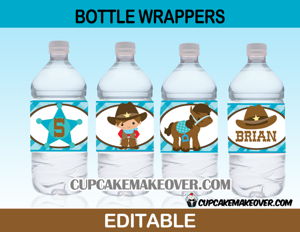 cute cowboy western bottle labels