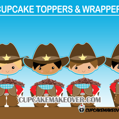 fun cute cowboy cupcake toppers wrappers