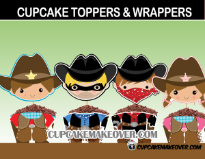 cute wild west cowboy cowgirl outlaws cupcake toppers wrappers