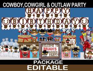 wild west cute gunslinging cowboy cowgirl birthday party package