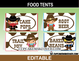 wild west outlaws sheriff editable food cards
